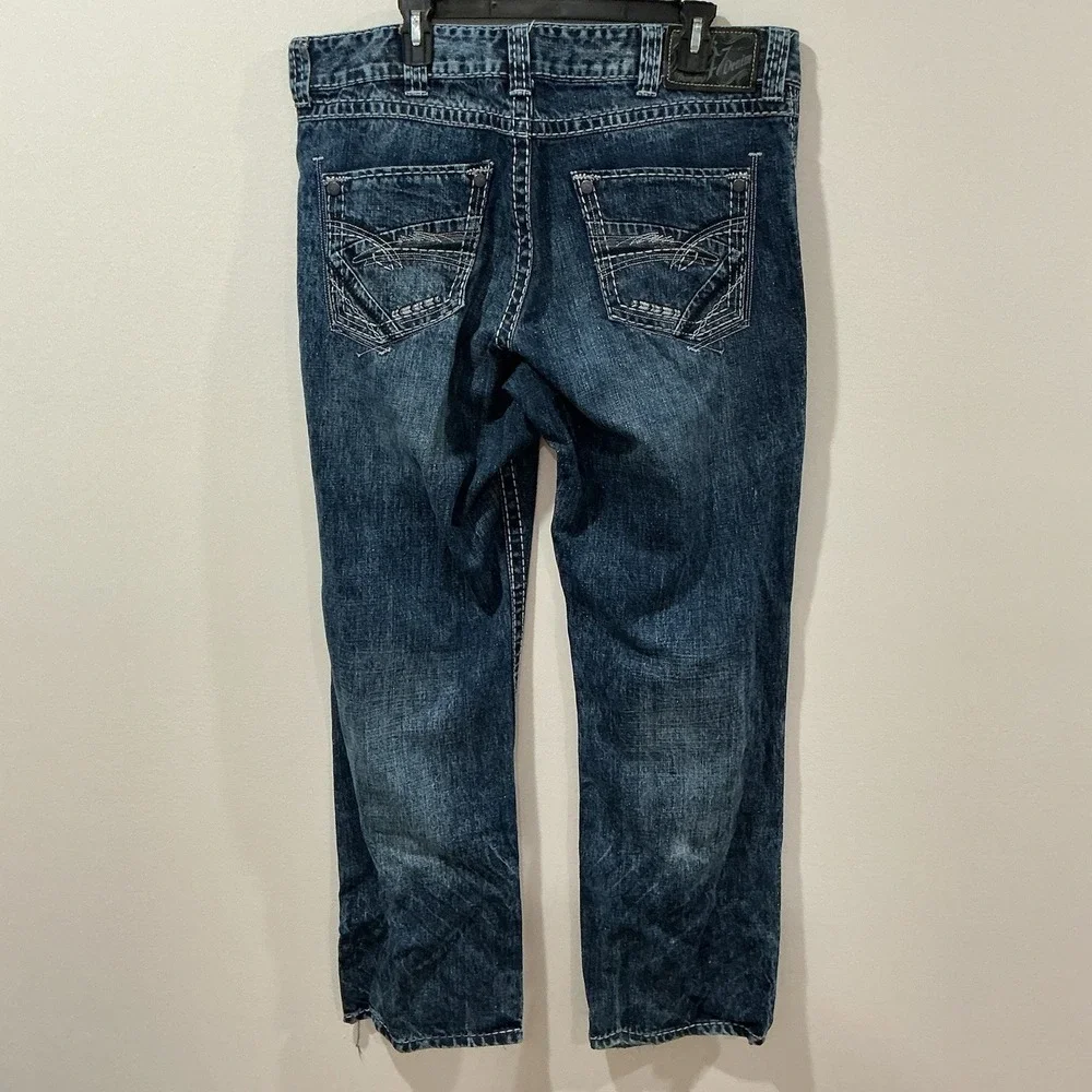Wrangler Rock 47 Denim Relaxed Mens 36 X 32 Boot Cut Jeans Western Heavy Stitch